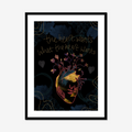 Framed artwork by Ebonie Allard with a stylised heart and floral elements on a dark background.
